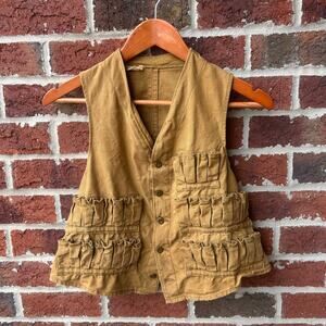 Vintage Canvas Button Brown Hunting Ammo Vest XS
